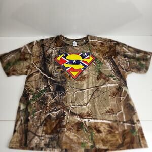 SUPERMAN Logo Hunting Woods Camo Short Sleeve Graphic Tee Shirt Men's Size 2XL